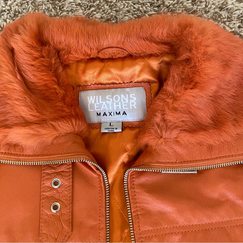 Orange Real Leather Fur Jacket